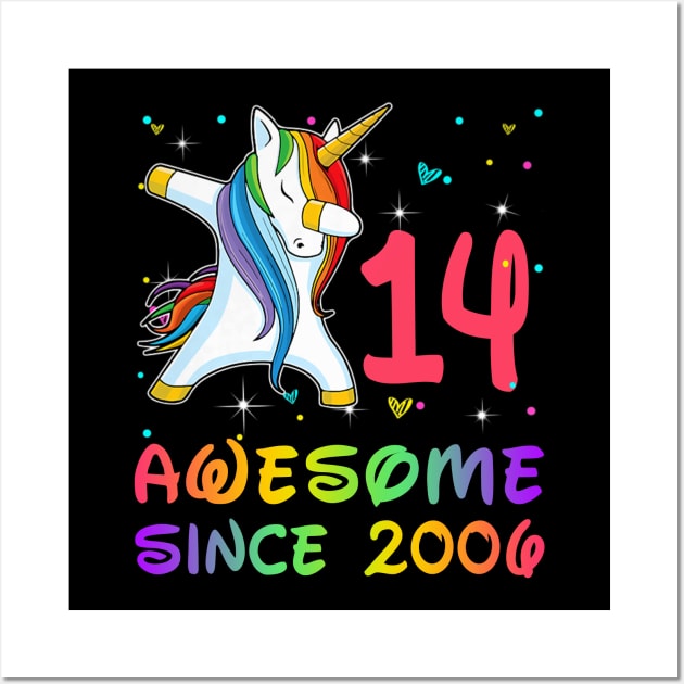 Awesome Since 2006 Birthday Unicorn Dabbing Gift 14 Years Old Wall Art by Soema